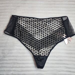 NWT Victoria's Secret Black Sheer Lace High-Waisted Thong Panties